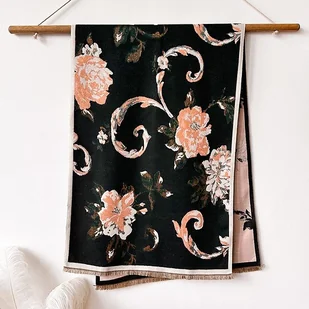 Szalik Damski ciepły zimowy różowy czarny modny - Apaszki i szaliki damskie - miniaturka - grafika 1