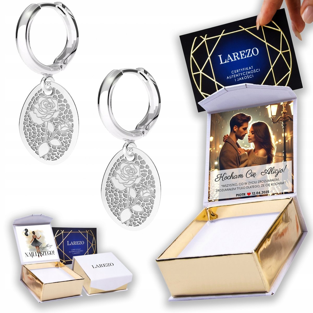 Kolczyki Srebrne 925 Blaszki z Różami Kwiaty Róże Kwiat Róża NADRUK