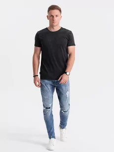 T-shirt męski z efektem ACID WASH -  czarny V1 S1638 - Koszulki męskie - miniaturka - grafika 3