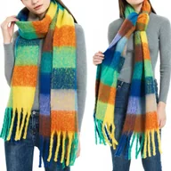 Apaszki i szaliki damskie - Duży ciepły szal gruby elegancki szalik damski w kratę modny chusta kolorowy - miniaturka - grafika 1