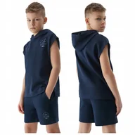 Bluzy dla dziewczynek - BLUZA dziecięca bez rękawów z KAPTUREM + SPODENKI dresowe 4F KOMPLET 152 - miniaturka - grafika 1