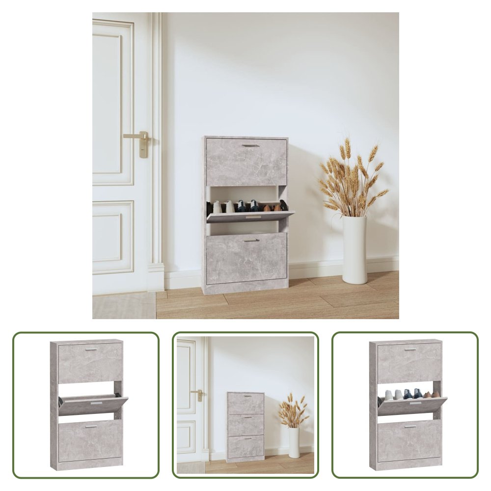 The Living Store Szafka na buty betonowa szara 59x17x108 cm materiał drewnopochodny