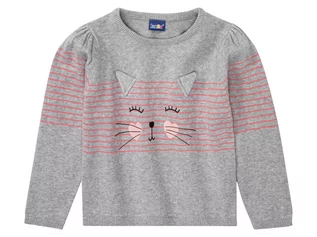 Swetry dla dziewczynek - lupilu Sweter dziewczęcy z bawełny (110/116, Szary) - grafika 1