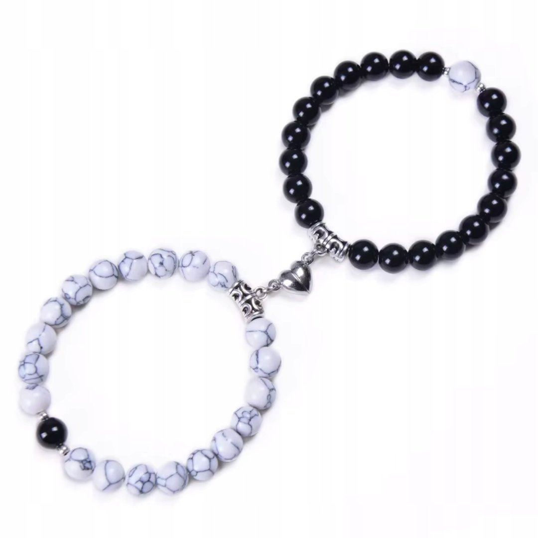 Komplet Bransoletek dla Dwojga Serce Czarna Błyszcząca i Biała Symbol Uczuć