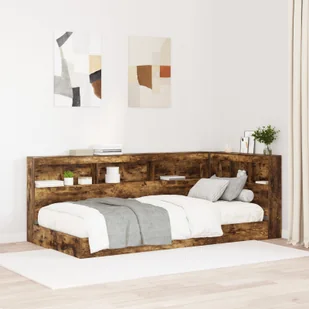 vidaXL Łóżko z półką na książki w dymionym dębie 75x190 cm z drewna inżynieryjnego - Łóżka - miniaturka - grafika 1