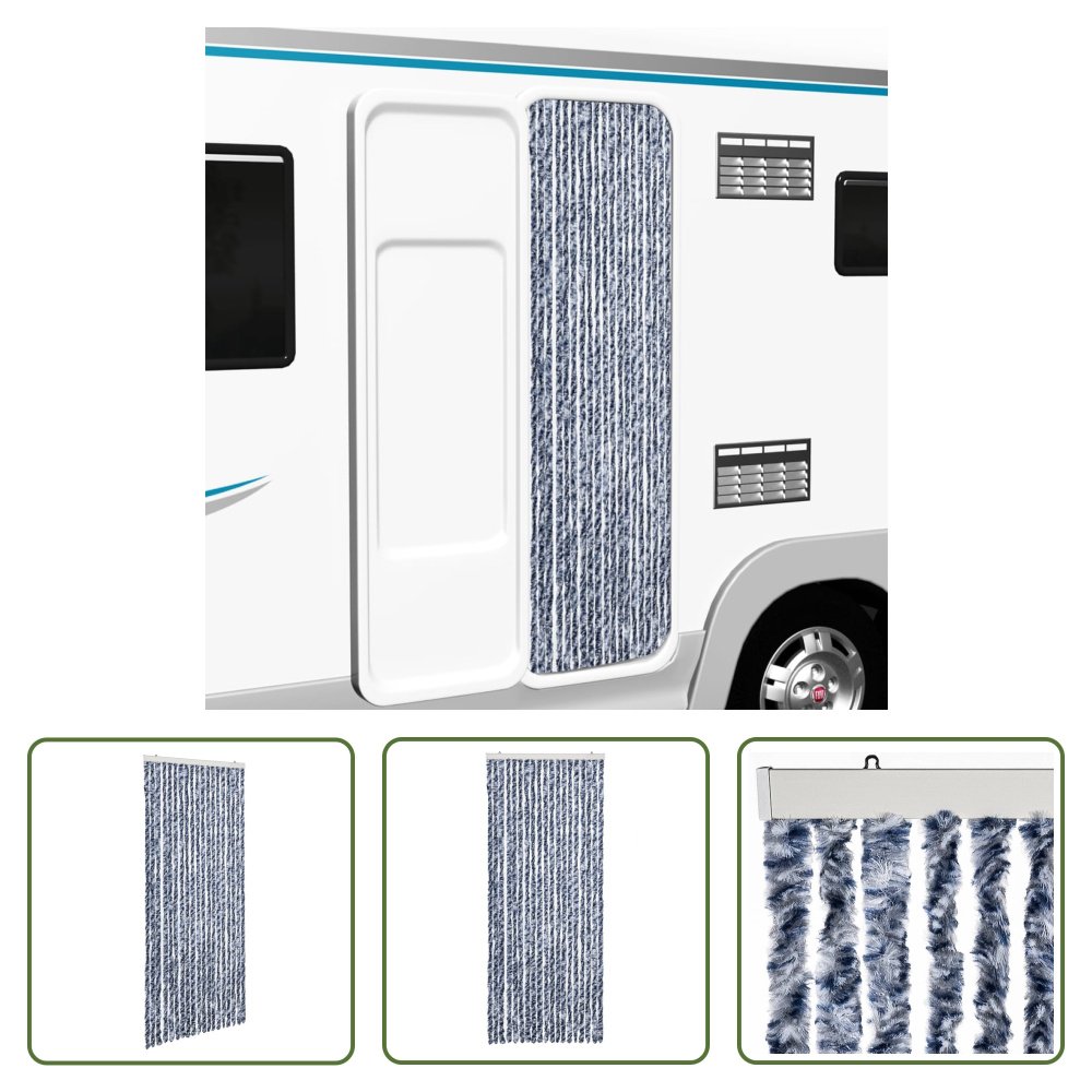 The Living Store Zasłona przeciw owadom niebieska, biała i srebrna 56x185 cm szenilowa