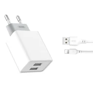 Ładowarki do telefonów - XO Ładowarka sieciowa L65 plus kabel 8-pin biała 2USB 2,4A - miniaturka - grafika 1