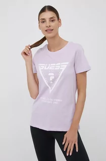 Koszulki i topy damskie - Guess t-shirt bawełniany kolor fioletowy - grafika 1