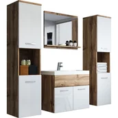 Meble łazienkowe - Komplet mebli łazienkowych w kolorze dąb wotan / biały połysk - MONTANA XL - miniaturka - grafika 1