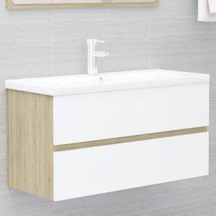 vidaXL Szafka pod umywalkę, biel i dąb sonoma, 90x38,5x45 cm, płyta vidaXL - Szafki łazienkowe - miniaturka - grafika 1