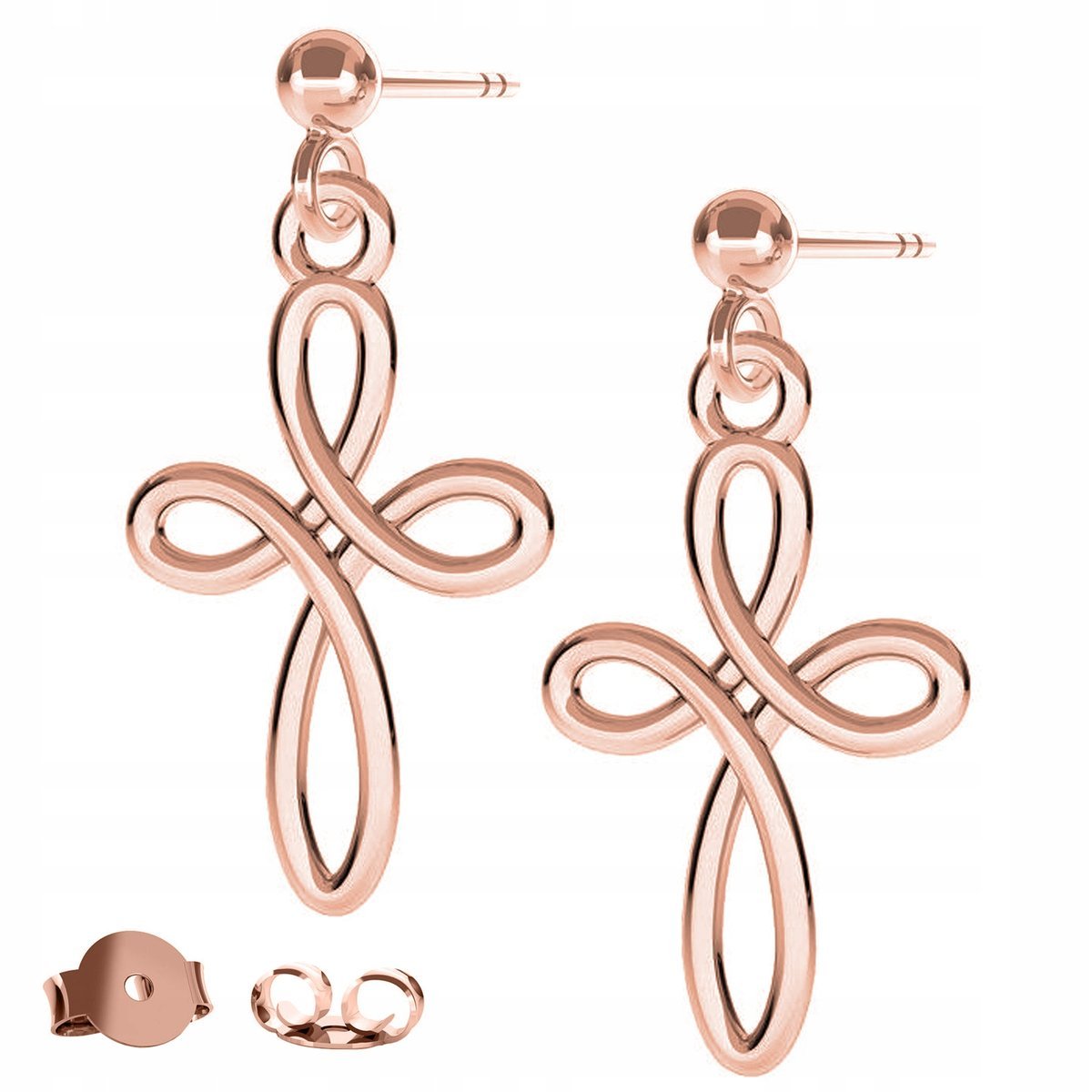 Kolczyki Ażurowy Krzyżyk różowe złoto 925