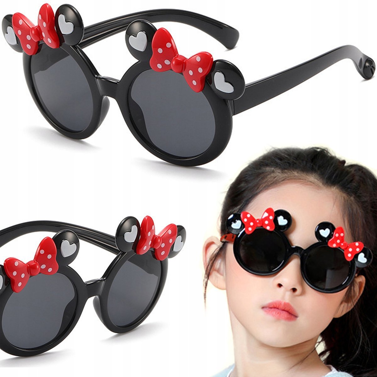 Okulary dla Dzieci Przeciwsłoneczne Ochronne UV400 Myszki Czarne Dziecięce