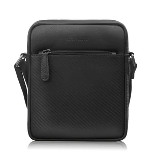Saszetka męska skórzana na ramię z tłoczeniem typu carbon czarna - Torby męskie - miniaturka - grafika 1