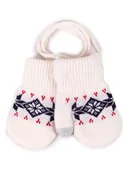 Rękawiczki - Rękawiczki dziewczęce jednopalczaste ze sznurkiem wzór norweski ecru dotykowe 14 cm - miniaturka - grafika 1