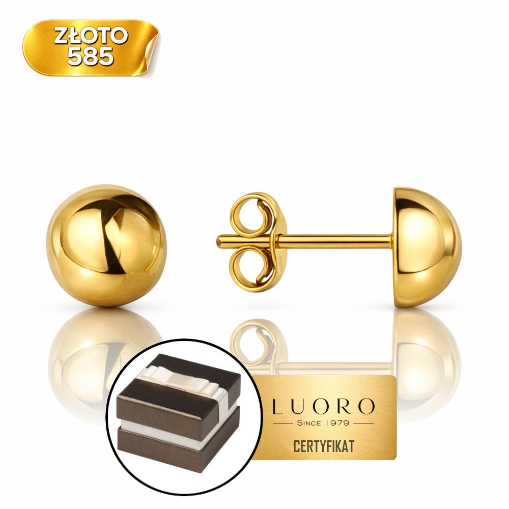 KOLCZYKI ZŁOTE 585 14K PÓŁ KULKI ŚREDNICA 8 MM NA SZTYFCIE ELEGANCKIE