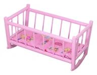 Domki dla lalek - KOŁYSKA RETRO drewniana bujana dla lalek z materacem różowa - miniaturka - grafika 1