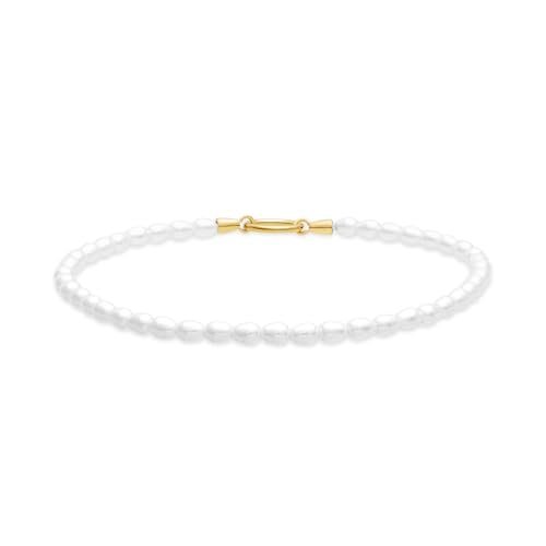 Tamaris Anklet – elegancki łańcuszek na stopę z polerowanej stali nierdzewnej – złoto IP Gold – łańcuszek ze szklanymi perłami, regulowany do 25 cm, wodoodporny i przyjazny dla skóry