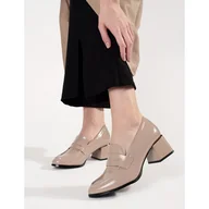 Półbuty damskie - Goodin Beżowe półbuty na obcasie beżowy - miniaturka - grafika 1