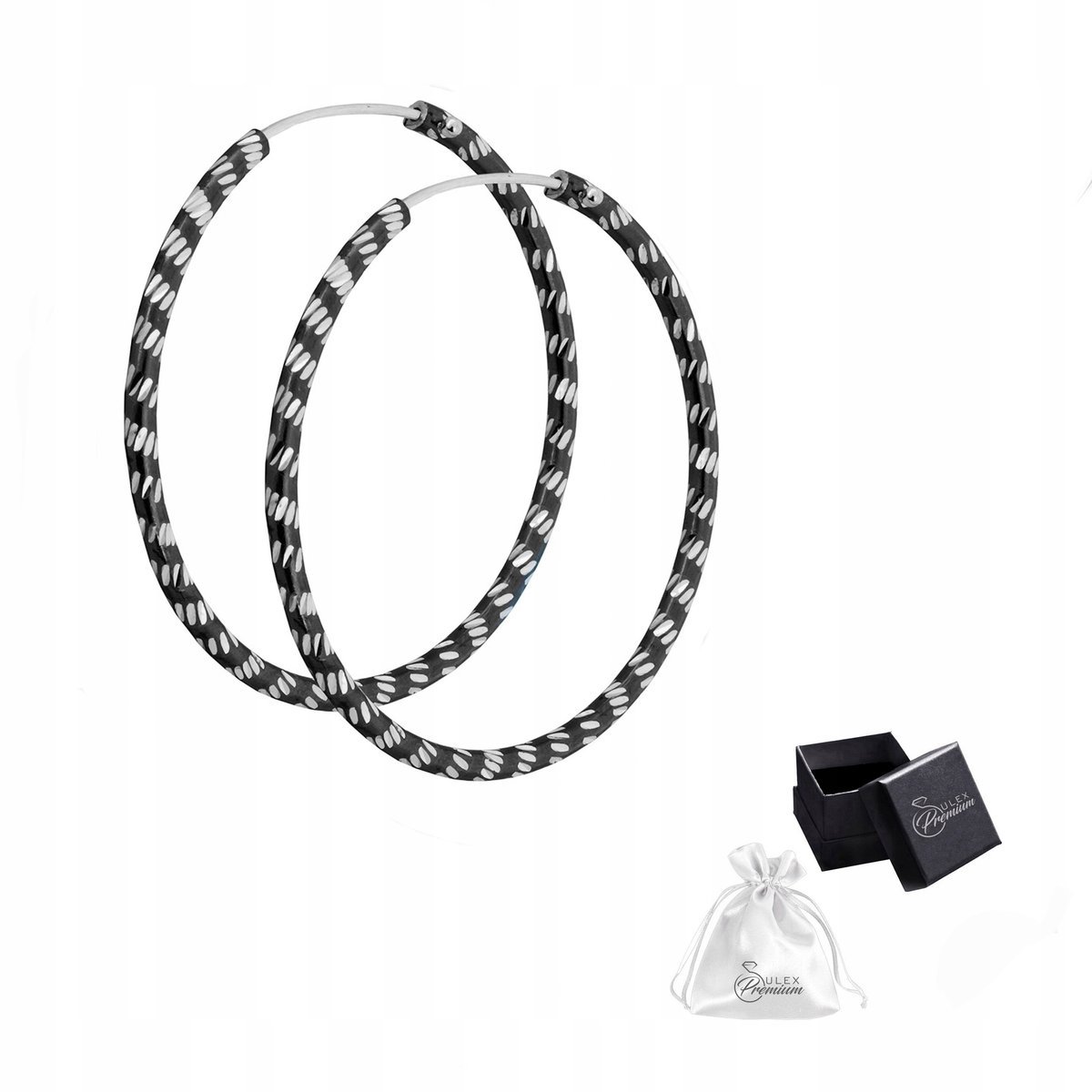 Kolczyki srebro pr. 925 Eleganckie KOŁA Czarno-Białe Diamentowane 3,7 cm