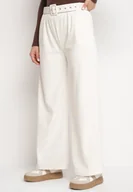 Spodnie damskie - Białe Szerokie Sztruksowe Spodnie z Wysokim Stanem i Materiałowy Paskiem Omerin - miniaturka - grafika 1