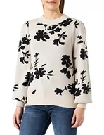 Swetry damskie - Vila Damski sweter z dzianiny Viril L/S Jacquard Flower Knit Top-Noos, Super Light Natural Melan/wzór: kwiatowy żakard, XS - miniaturka - grafika 1