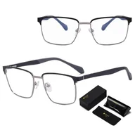 Okulary korekcyjne, oprawki, szkła - Metalowe męskie okulary zerówki z filtrem Blue Light do komputera 25141B czarne/srebrne + akcesoria - miniaturka - grafika 1