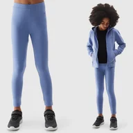Legginsy - Legginsy Dziewczęce Spodnie 4F dzianinowe niebieskie 4FJWSS24TTIGF130 Niebieski 140 - miniaturka - grafika 1