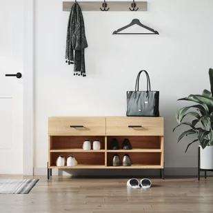 vidaXL Ławka z miejscem na buty, dąb sonoma, 102x35x55 cm - Wieszaki i stojaki - miniaturka - grafika 1