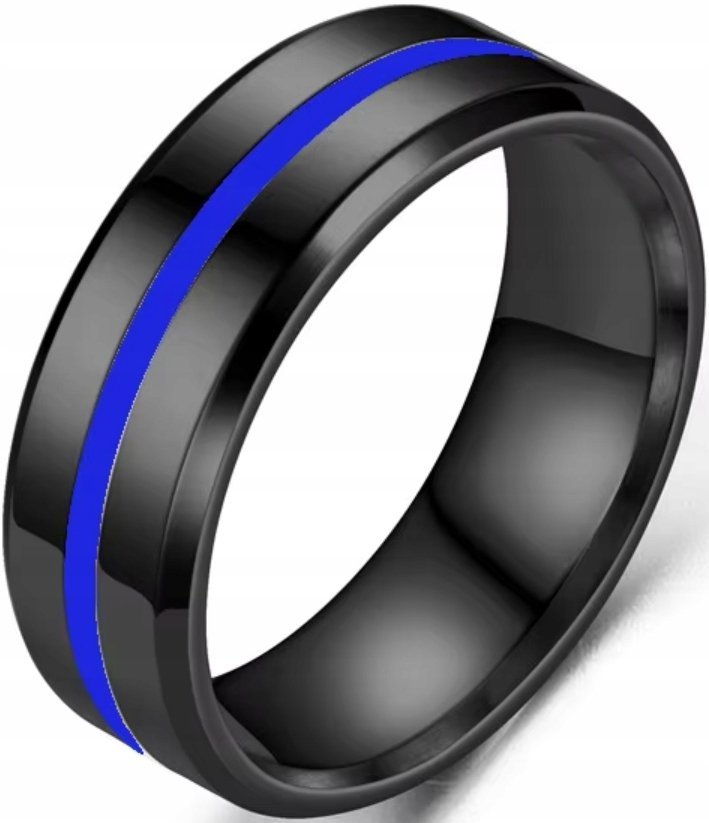Czarny Pierścień z Niebieskim Akcentem Obrączka Sygnet Stal Szlachetna