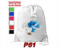 Torby szkolne - WOREK SZKOLNY NA WF BUTY SPORTOWY DLA DZIECKA SMERFY 5 WZORÓW + IMIĘ - miniaturka - grafika 1