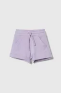 Spodnie i spodenki dla dziewczynek - United Colors of Benetton szorty bawełniane dziecięce kolor fioletowy gładkie regulowana talia - miniaturka - grafika 1