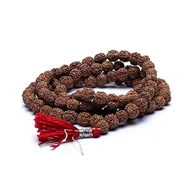 Bransoletki - Różaniec Mala Rudraksha 108 koralików z czerwonym pędzlem - miniaturka - grafika 1