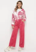 Dresy damskie - Różowy Welurowy Komplet Dresowy Bluza z Florystycznym Printem i Szerokie Spodnie Taniussa - miniaturka - grafika 1