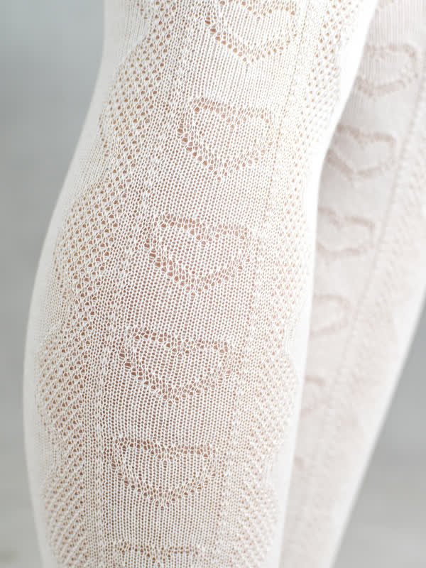 Rajstopy bawełniane białe z żakardowym wzorem serca 68-74 cm