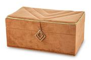Pudełka i szkatułki - Szkatułka Na Biżuterię kuferek brązowy aksamit - miniaturka - grafika 1