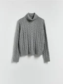 Swetry damskie - Reserved - Golf z ozdobnym splotem - szary - miniaturka - grafika 1