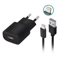 Ładowarki do telefonów - Forever 1xUSB 2A TC-01 + kabel Lightning czarna - miniaturka - grafika 1