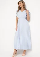 Sukienki - Jasnoniebieska Plisowana Sukienka Maxi Rozkloszowana z Luźnymi Rękawkami Serahpine - miniaturka - grafika 1