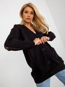 Swetry damskie - Kardigan oversize czarny casual dekolt w kształcie V rękaw długi długość długa dziury guziki - miniaturka - grafika 1