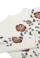 Swetry damskie - faina Damski sweter z cekinami, kwiat, okrągły dekolt, sweter, sweter wełniany biały, rozmiar XS/S, biały (wollweiss), XS - miniaturka - grafika 1
