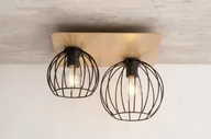 Lampy sufitowe - Sigma czarna lampa sufitowa loft 32358 CYBER 2 PROSTOKĄT podwójna lampa do sufitu drewniana podstawa 32358 - miniaturka - grafika 1