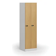 Szafki biurowe - Szafka ubraniowa metalowa, 2 szafki, 1850 x 500 x 500 mm, zamek mechaniczny na kod, drzwi laminowane, buk - miniaturka - grafika 1
