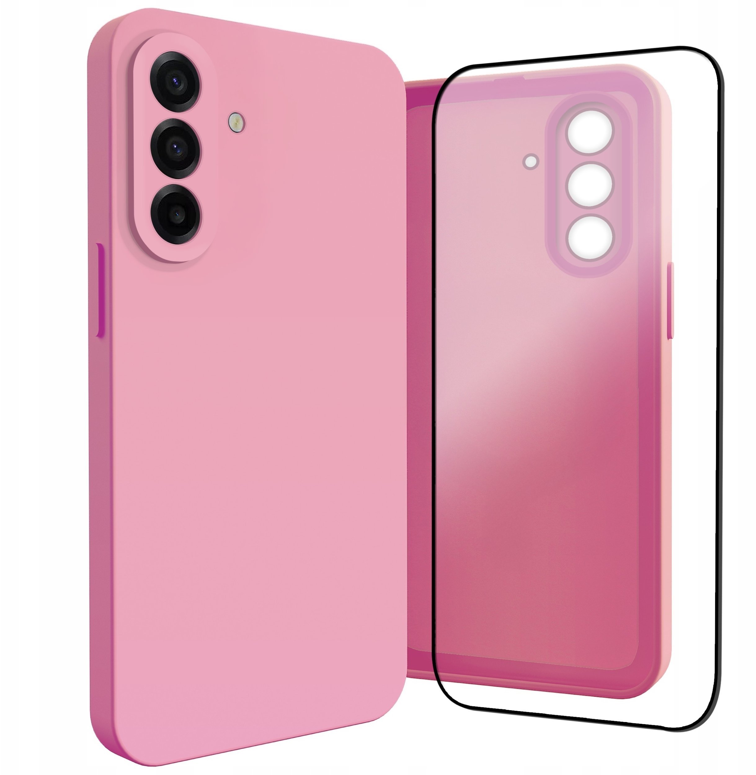 Etui do Samsung Galaxy A17 5G Silikonowe, Osłona Kamery, Różowe Szkło