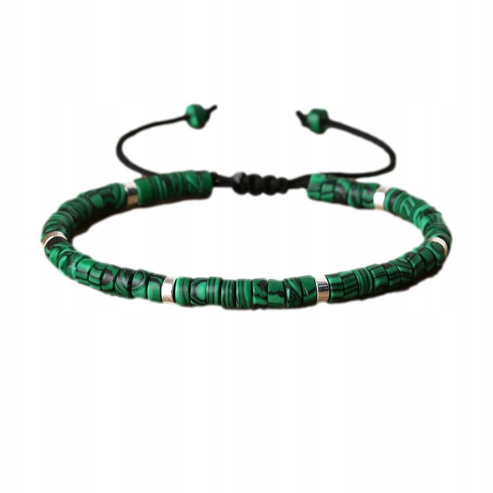 Bransoletka Damska Koraliki Kamień Naturalny Malachit 2x4 mm Regulowany
