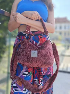 Mini torebka z pluszowej tkaniny Miś Bordo - Torebki damskie - miniaturka - grafika 1