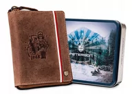 Portfele - Pojemny portfel na suwak męski patriotyczny powstanie flaga Polski skóra naturalna Peterson, brązowy - miniaturka - grafika 1