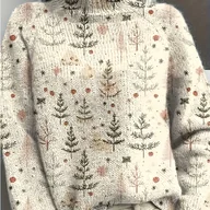 Swetry damskie - TEMU Elegancki Sweter z Golfem - Zimowy Sweter z Wzorem Drzew, Szyszek i Liści, Beżowy/Brązowy/Czarny/Zielony/Biały, Przytulny Sweter na Jesień i - miniaturka - grafika 1