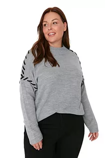 Swetry damskie - Trendyol Damska bluza z golfem zwykły regularny sweter plus size, szary melanż, XL - grafika 1