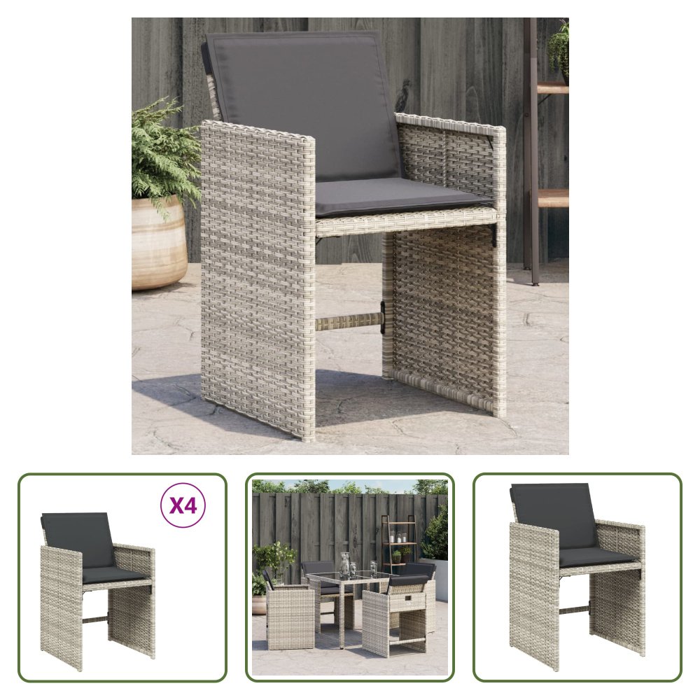 The Living Store Krzesła ogrodowe z poduszkami 4 szt. Jasnoszary polirattan