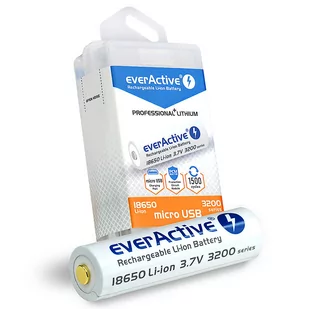 EverActive Akumulator 18650 3,7V Li-ion 3200mAh micro USB z zabezpieczeniem BOX EV101 - Ładowarki i akumulatory - miniaturka - grafika 2